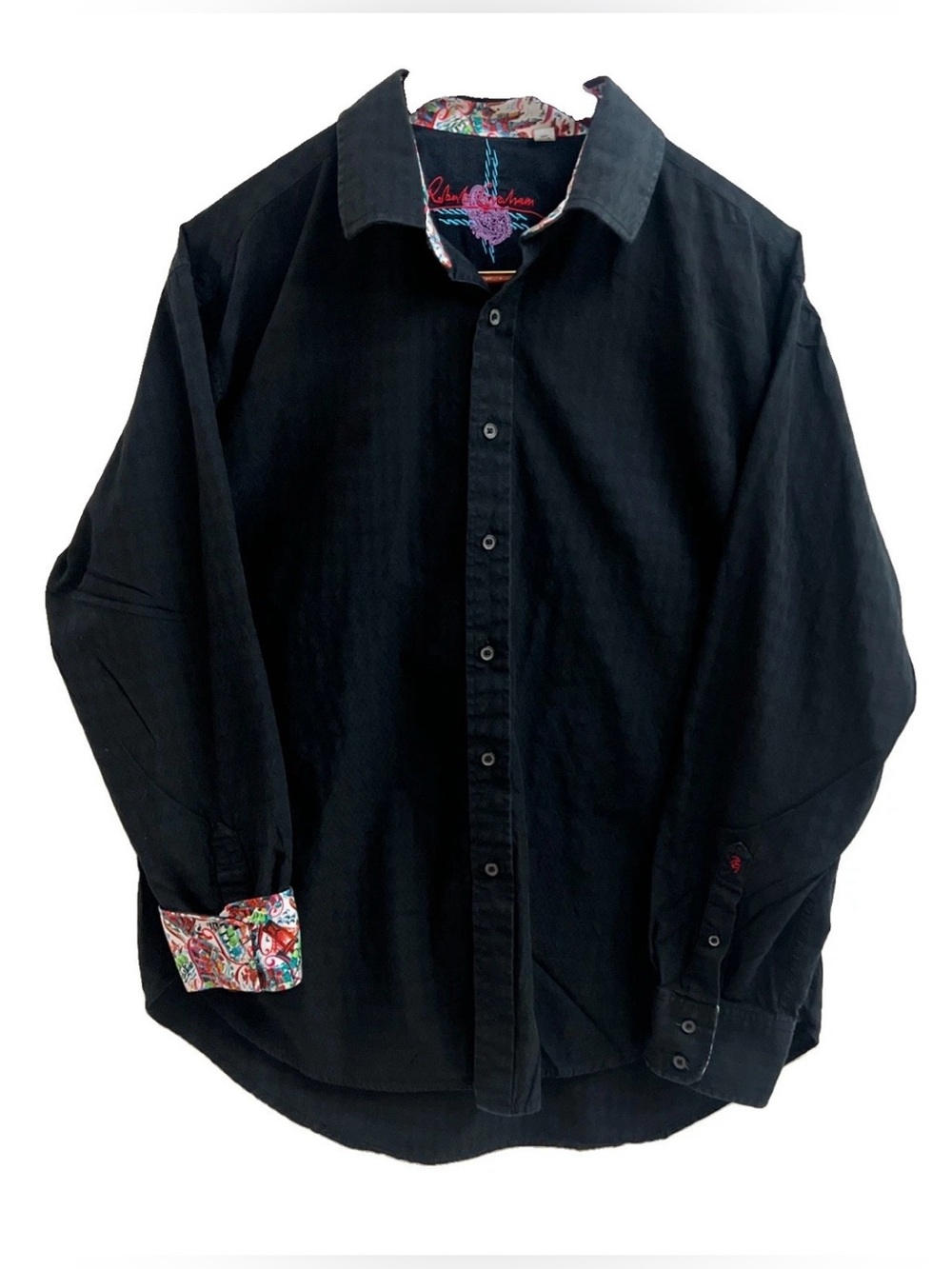 Robert Graham "Bayview" Black Jacquard Button Down Shirt Men's 2XL Flip Cuff